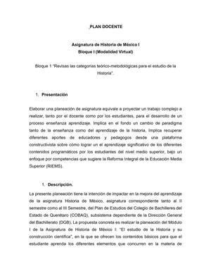 Plan docente Historia de México I