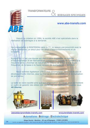 Présentation d'ABE, fabricant de bobinages et transformateurs spécifiques