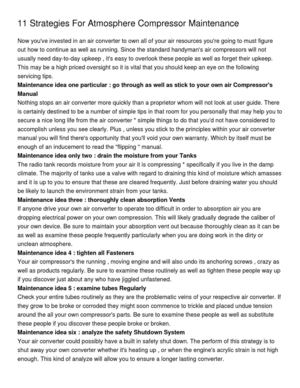 11 Strategies For Atmosphere Compressor Maintenance