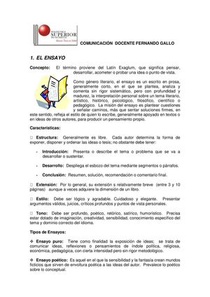 EL ENSAYO documento para apoyo de estudio a estudiantes de comunicación