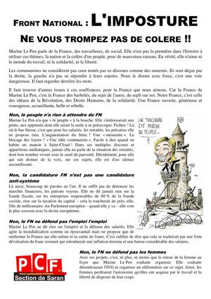 Tract : "Front National : L'IMPOSTURE"