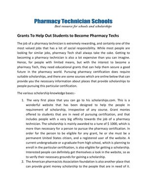 Grants to help out students for becoming pharmacy techs