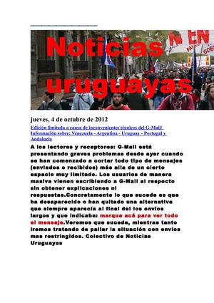 Noticias Uruguayas jueves 4 de octubre del 2012