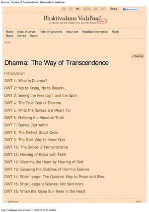 Dharma -- The Way of Transcendence