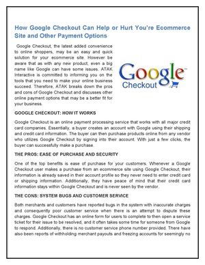 Calaméo - How Google Checkout Can Help or Hurt You're Ecommerce Site ...