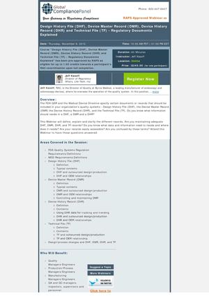 Design History File (DHF), Device Master Record (DMR), Device History
