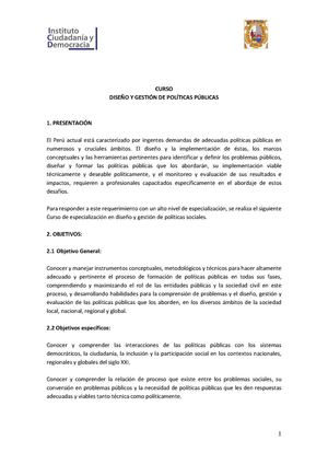 Curso Diseño y Gestión Politica Pública