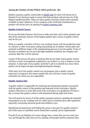 Among the Number of Jobs Which will be preferred - QA