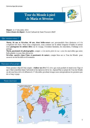 Communiqu- de presse Tour du Monde