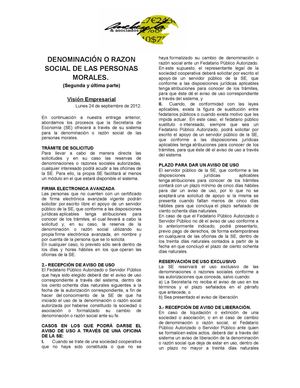 DENOMINACIÓN O RAZÓN SOCIAL DE LAS PERSONAS MORALES (SEGUNDA Y ULTIMA PARTE)