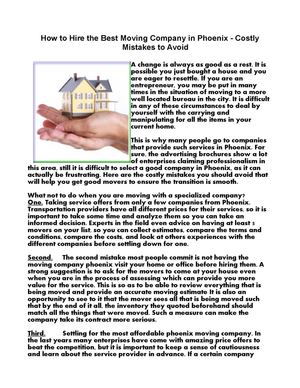 How To Hire The Best Moving Company In Phoenix - Costly Mistakes To Avoid