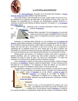 Examen final de Física: "La historia del Barómetro"