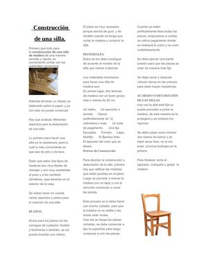 Triptico de construcción de una silla
