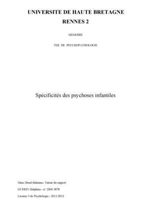 spécificité des psychoses infantiles
