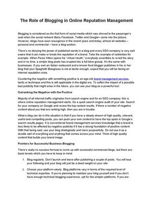 The Role of Blogging in Online Reputation Management