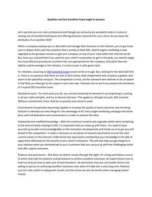 Qualities and Seo Sunshine Coast ought to possess