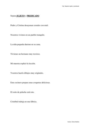 Sujeto y predicado. Educacion Primaria. Tercer ciclo.