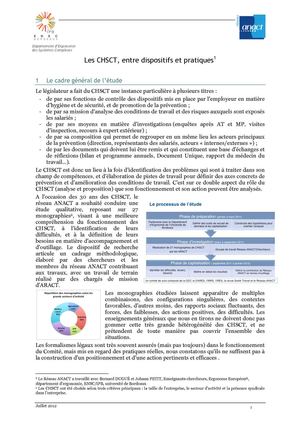 Synthèse de l'étude "les CHSCT, entre dispositifs et pratiques"