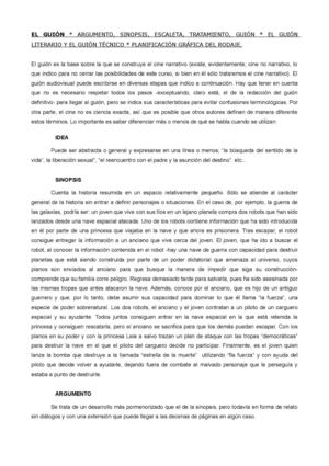 conceptos sobre argumento sinopsis guión literario y tecnico