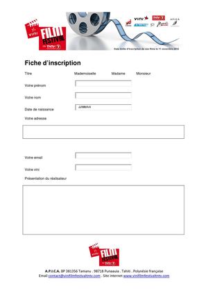 Formulaire d'inscription au Vini film festival on Tntv