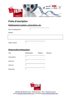 Formulaire d'inscription établissement scolaire au Vini film festival on Tntv 2012