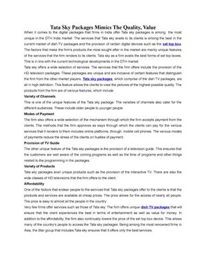 Tata Sky Packages Mimics The Quality, Value