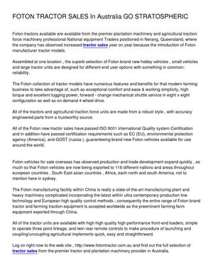 FOTON TRACTOR SALES In Australia GO STRATOSPHERIC