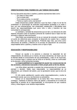 ORIENTACIONES PARA PADRES TAREAS ESCOLARES