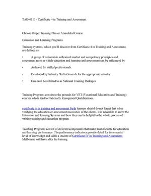 Certificate IV in Training and Assessment
