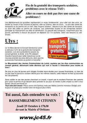 Tract des Jeunes Communistes du Loiret sur les transports en communs
