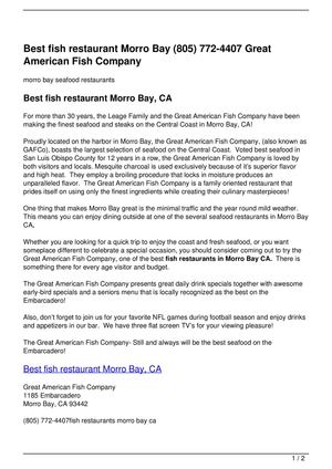 Best fish restaurant Morro Bay (805) 772-4407 Great American Fish Company