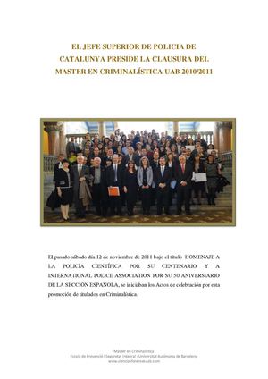 ACTOS CLAUSURA DEL MASTER EN CRIMINALÍSTICA UAB 2010/2011