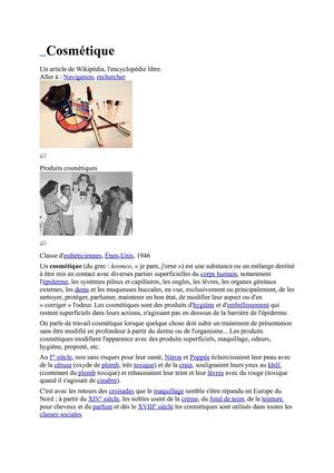 Définition de la cosmétique selon Wikipedia