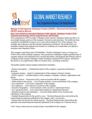 Banque Credit Agricole Atlantique Vendee (CRAV) - Financial and Strategic SWOT Analysis Review