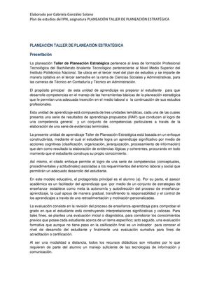 PLANEACIÓN TALLER DE PLANEACIÓN ESTRATÉGICA