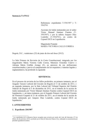 T-475-12 Indemnización Sustitutiva