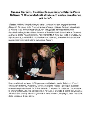 Simona Giorgetti / Poste 150 anni: “È stato il nostro compleanno più bello”