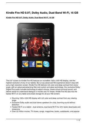 Kindle Fire HD 8.9″, Dolby Audio, Dual-Band Wi-Fi, 16 GB