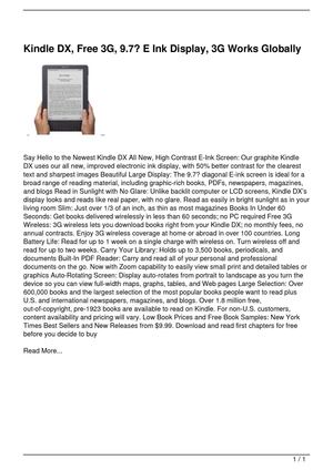 Kindle DX, Free 3G, 9.7″ E Ink Display, 3G Works Globally