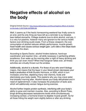 Negative effects of alcohol on the body
