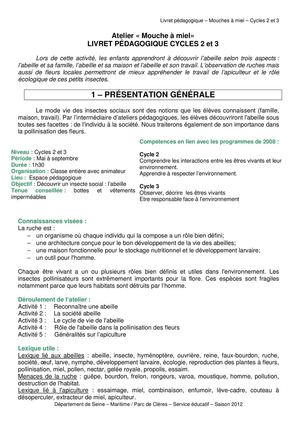Livret pédagogique "Mouche à miel" 