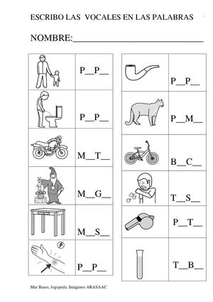 Escribo vocales en palabras