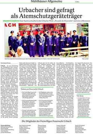 Artikel der TA vom 24.10.2012 über die Urbacher Freiwillige Feuerwehr