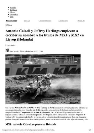 (Antonio Cairoli y Jeffrey Herlings empiezan a escribir su nombre a los títulos de MX1 y MX2 en Lierop _(Holanda_))