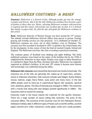 Halloween Costumes- A Brief