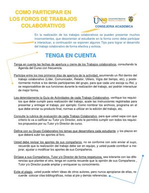 COMO PARTICIPAR EN LOS FOROS DE TRABAJOS COLABORATIVOS