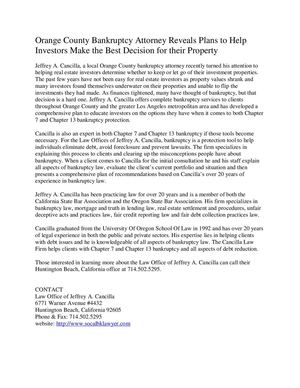 Orange County Bankruptcy Attorney Reveals Plans to Help Investors