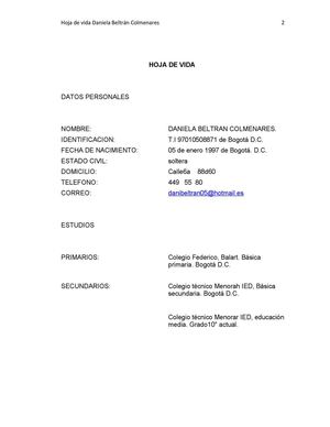HOJA DE VIDA daniela beltran