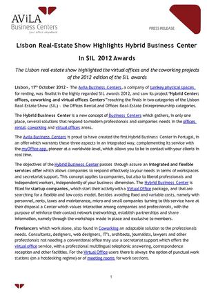 Lisbon Real-Estate Show Highlights Hybrid Business Center  In SIL 2012 Awards 
