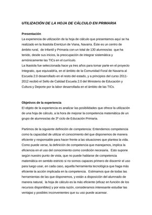 Utilización de la hoja de cálculo en Educación Primaria